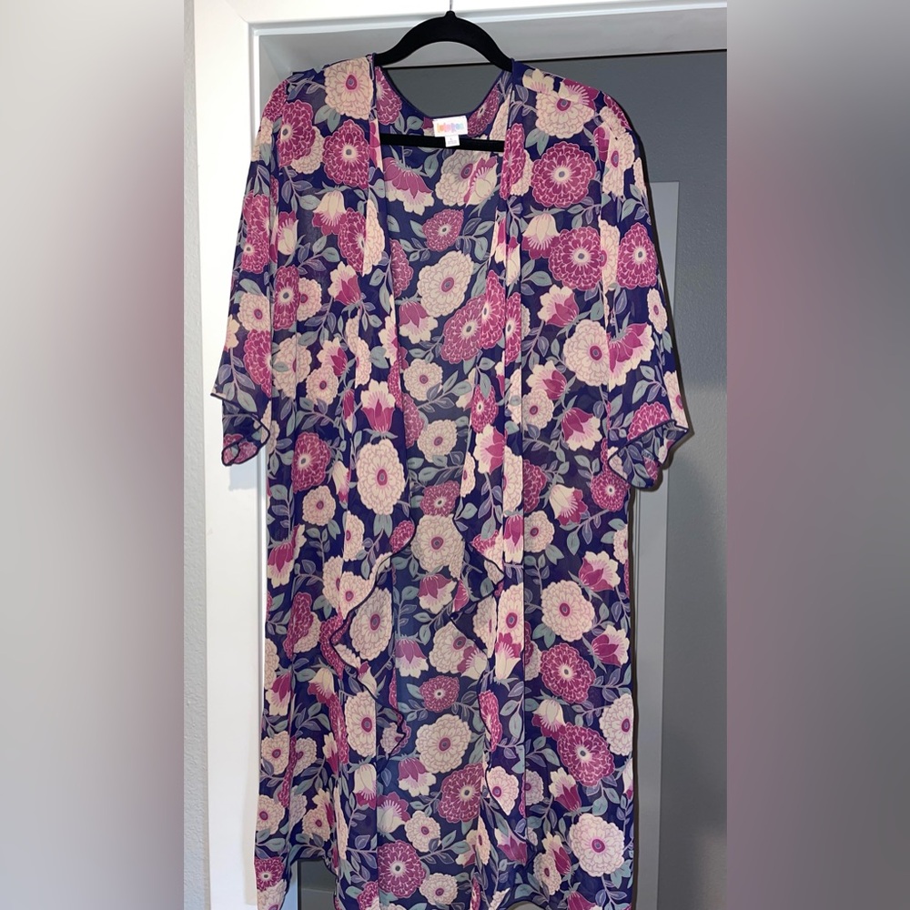 LuLaRoe Floral Kimono with Pink and Cream Accents